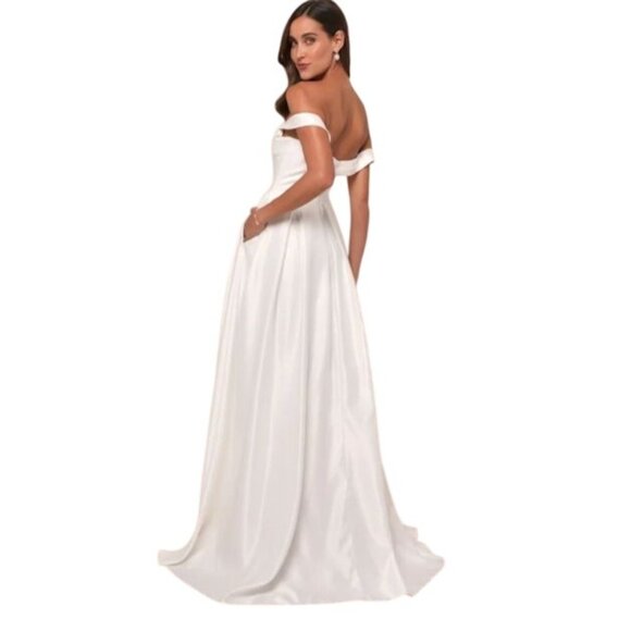 NEW Lulus Extraordinary Vow White Off-the-Shoulder Maxi Dress w/ Pockets Size S - Picture 7 of 15